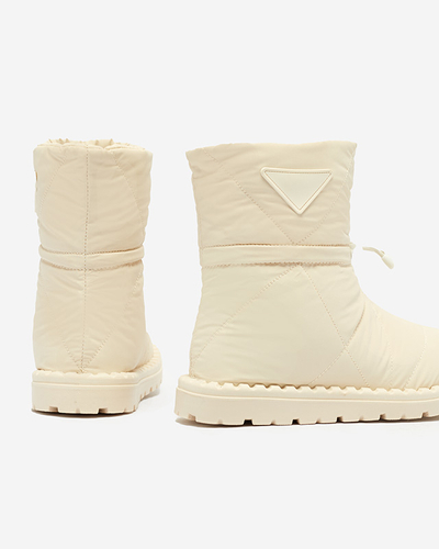 Women's cream quilted snow boots on a flat sole Ferri - Footwear