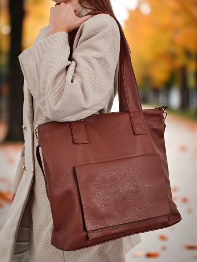 Large Women's Faux Leather Shopper Bag Moon Whisper