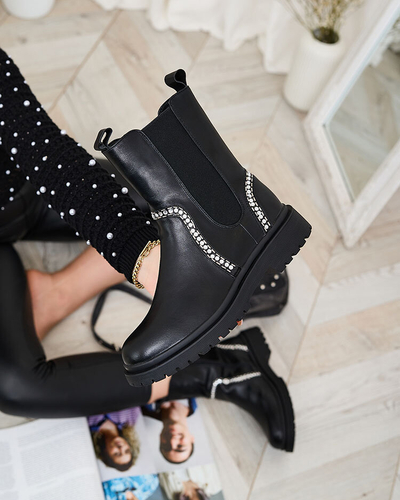 Royalfashion Melni sieviešu augstpapēžu zābaki ar kristāliem Seysiella