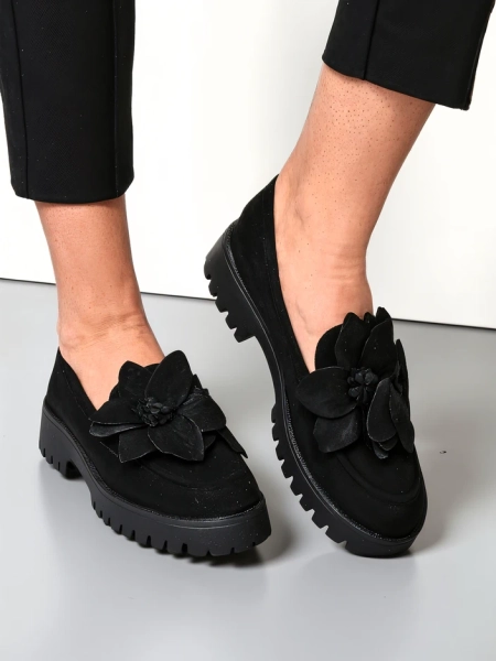 Коричневые замшевые женские мокасины Royalfashion с цветком Floverse