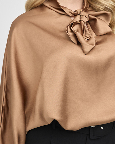 Sieviešu brūna, gara, satīna blūze ar piesiešanu - Apģērbs
