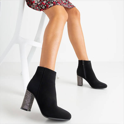 Black women's boots on a post with cubic zirconia Wilpa - Footwear