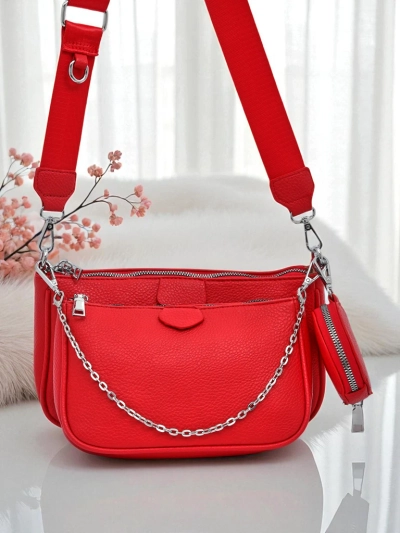Torebka damska Arista Rosso z ekoskóry, łańcuszek, mini zestaw