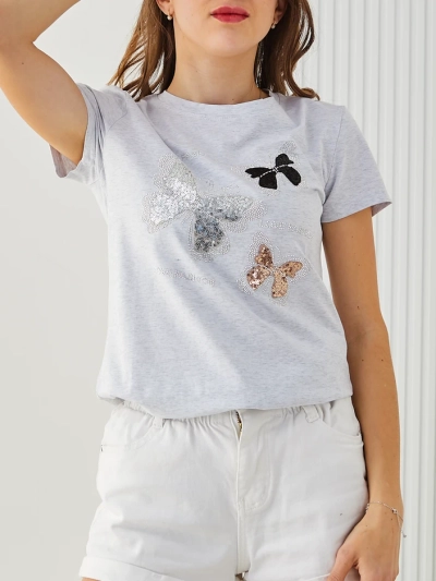Royalfashion Women's cotton blouse with butterflies