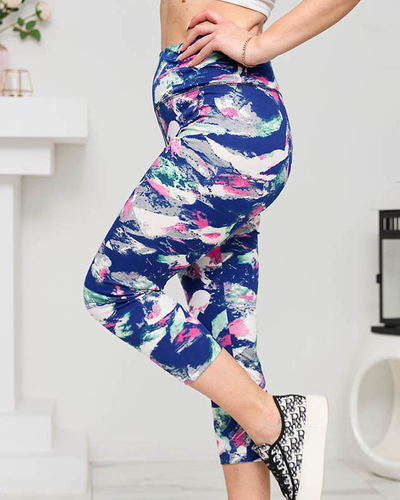 Темно-синие зеленые женские леггинсы 3/4 с узором - Одежда