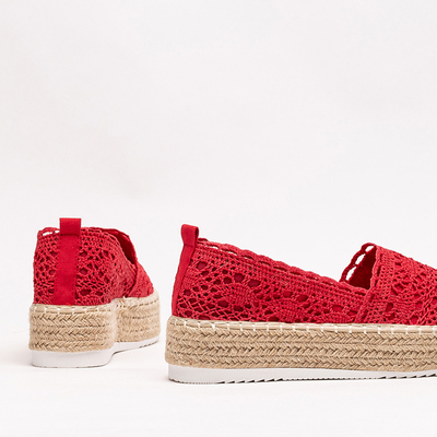 Red women's openwork espadrilles on the platform Ezerra - Footwear
