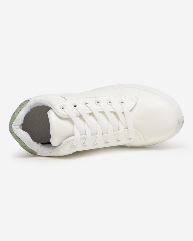 OUTLET White and green women's sneakers with a hidden Uksy wedge - Footwear