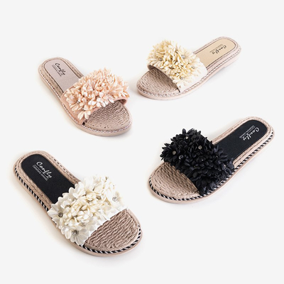 Beige women's slippers with flowers Seiov - Footwear