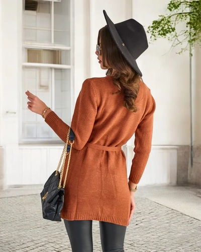 Ladies 'brown tied cardigan with colored circles - Clothing