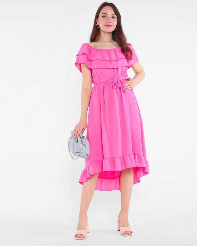 Fuchsia ladies dress with frills - Clothing