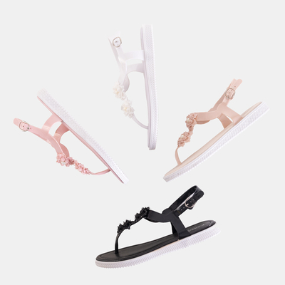 Melnas sieviešu sandales a'la flip-flops ar ziediem Dosana - Apavi