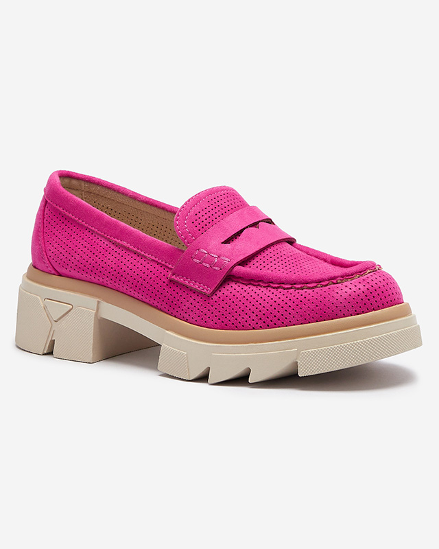 Fuchsia women's openwork moccasins on a solid sole Ejina - Footwear