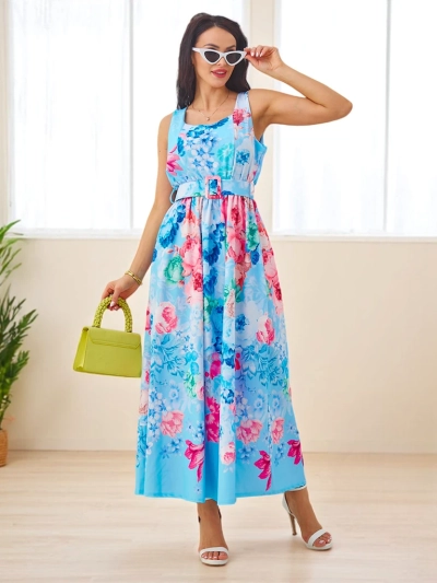 Royalfashion Women's viscose midi dress with straps, featuring a belt in various floral patterns