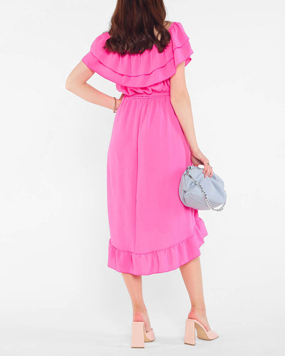 Fuchsia ladies dress with frills - Clothing