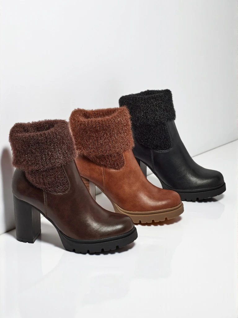 Women's eco-leather heeled ankle boots with Tirave knit