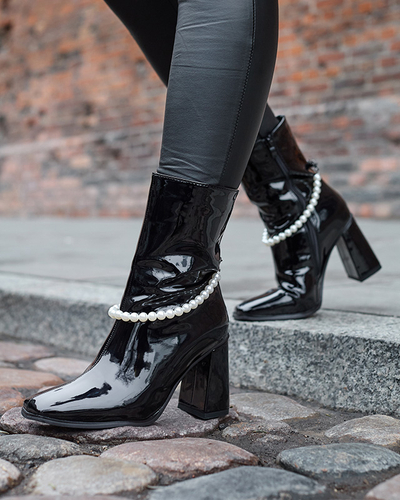 Черные лакированные женские сапоги на высокой шпильке Rassla- Footwear