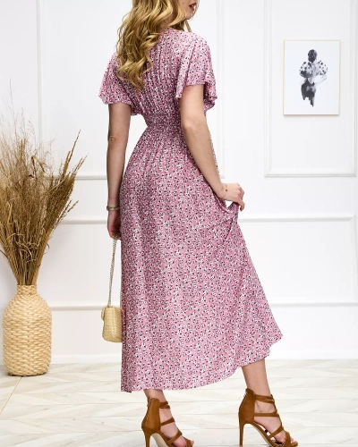 Women's floral pink midi dress - Clothing