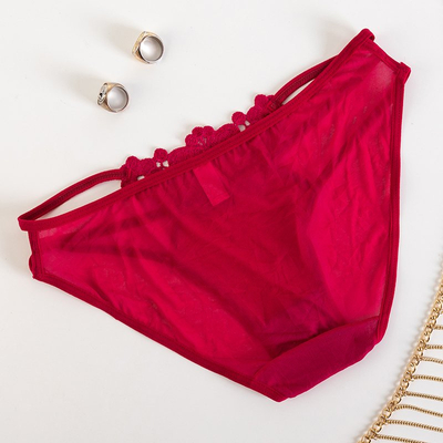 Women's red panties with decorative embroidery - Underwear