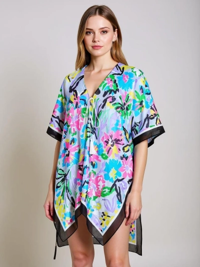 Pareo Royalfashion Kalista – kolorowa sukienka plażowa do kolan z dekoltem V