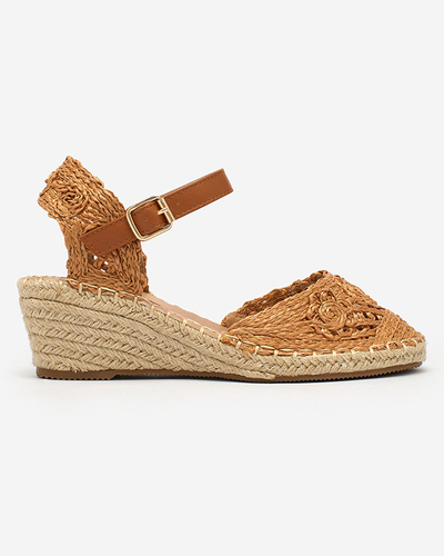Royalfashion Braided women's sandals on heels in camel color Gluzja