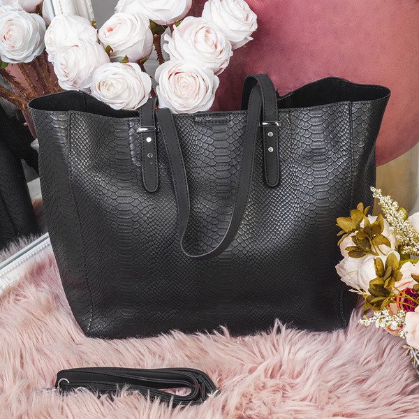 Black shoulder bag with animal motif - Handbags 1