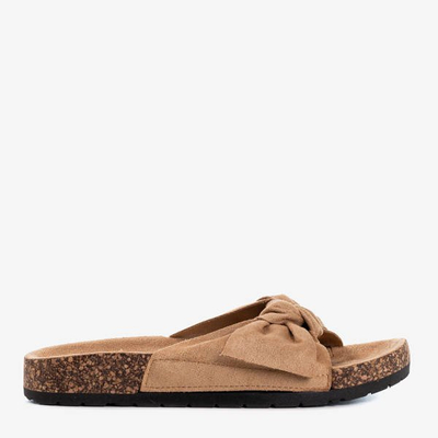 Brown eco-suede slippers with a Sun and Fun bow - Footwear