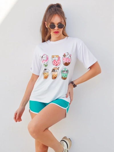 Royalfashion Sieviešu sporta komplekts ar t-kreklu un šortiem Kitty Cat