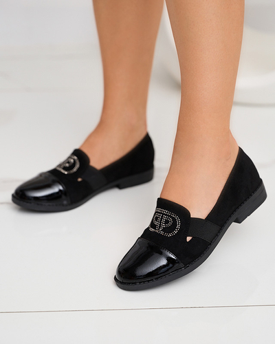 Black women's moccasins with a varnished Velqi toe - Footwear