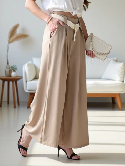 Royalfashion Sieviešu platās bikses ar jostu