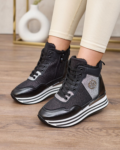 Royalfashion Sieviešu sportiskas melnas kedas ar spīdumiem Kawellas