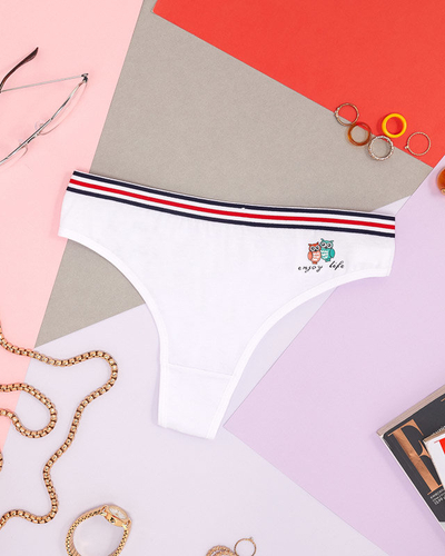 Women's white thong with a print - Underwear