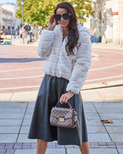 Royalfashion Double-sided women's jacket with fur in cream color