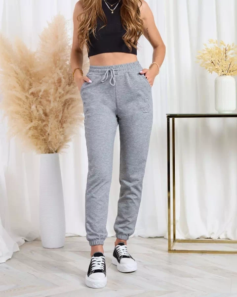 Royalfashion Grey women's cotton sweatpants with teddy bear