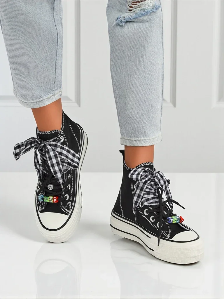 Women's Callisto Black Fabric Platform Sneakers with Retro Accents