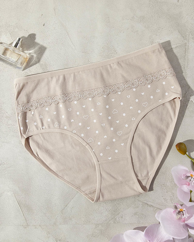 Beige cotton women's knickers with hearts - Underwear