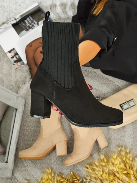 Women's eco-suede heeled ankle boots with a sock-like insert LumenThorn