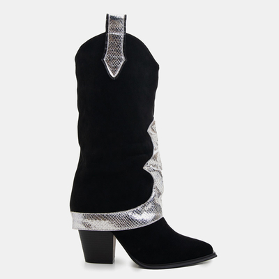 Black ankle boots with a decorative turn-up Acilip- Footwear