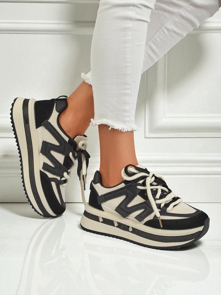 Selene Nero-damesplatformsneakers van swart ekologiese leer