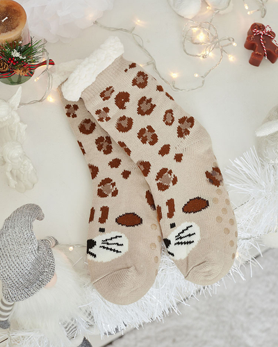 Royalfashion Siltas smilškrāsas sieviešu zeķes ar žirafi