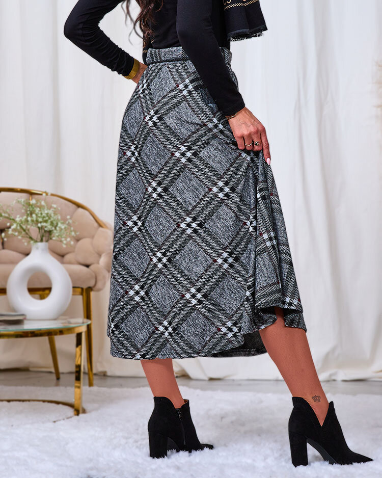 Royalfashion Sieviešu pelēki un sarkani gari pesti svārki