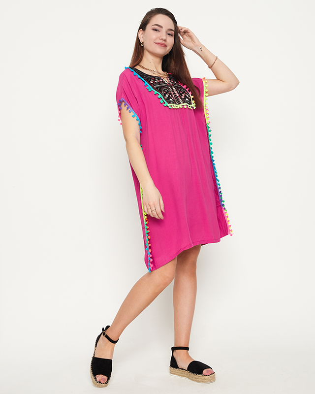 Women's summer tunic with fuchsia-colored fringes - Clothing
