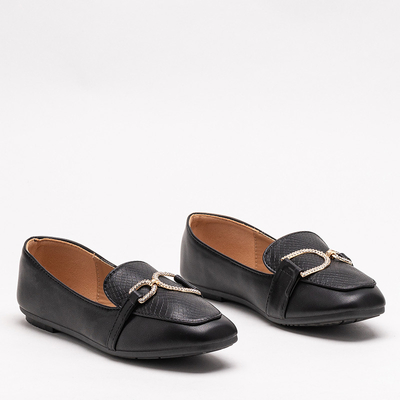 Black women's moccasins with embossing and decoration on the nose Gilisa - Footwear