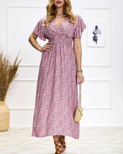 Women's floral pink midi dress - Clothing