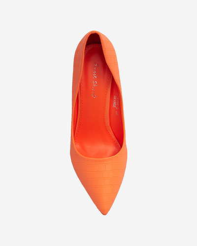 Neon orange women's stiletto pumps with embossing Asota - Footwear