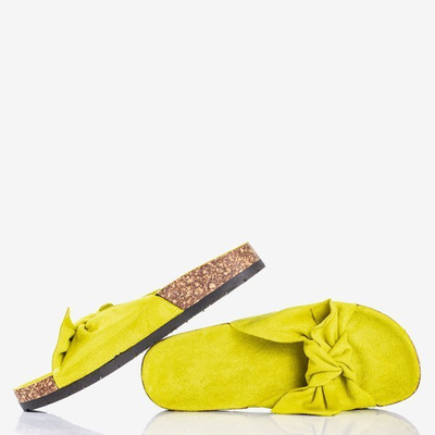 Green women's slippers with a Sun and Fun bow - Footwear