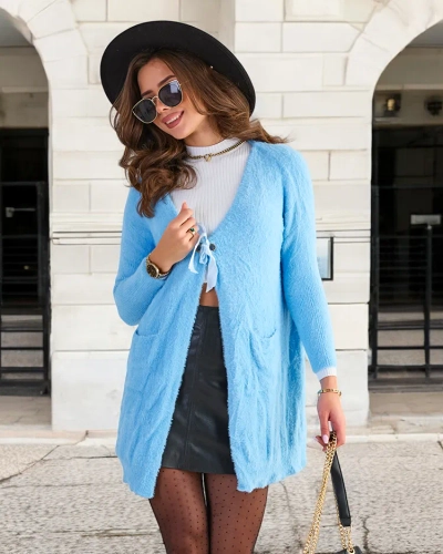 Women's blue soft long cape sweater - Clothing