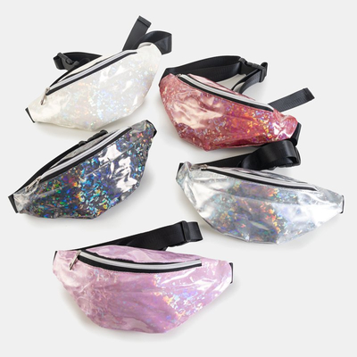 Pink women's kidney bag with holographic effect - Accessories