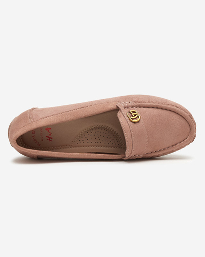 Dark pink women's moccasins on a low, covered wedge Lemira - Footwear
