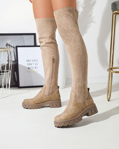 Women's over-the-knee boots in khaki color Liki - Footwear