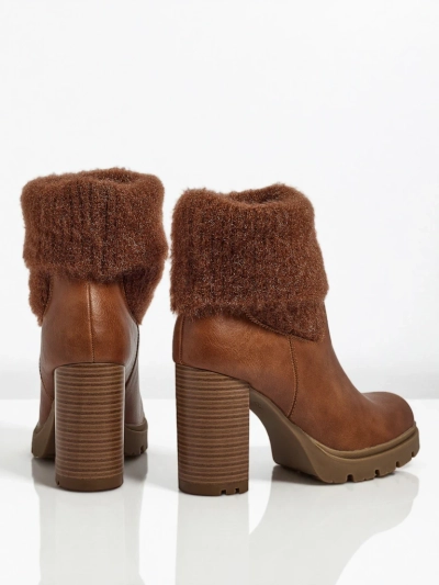 Botki damskie eko skórzane na słupku z dzianiną Tirave